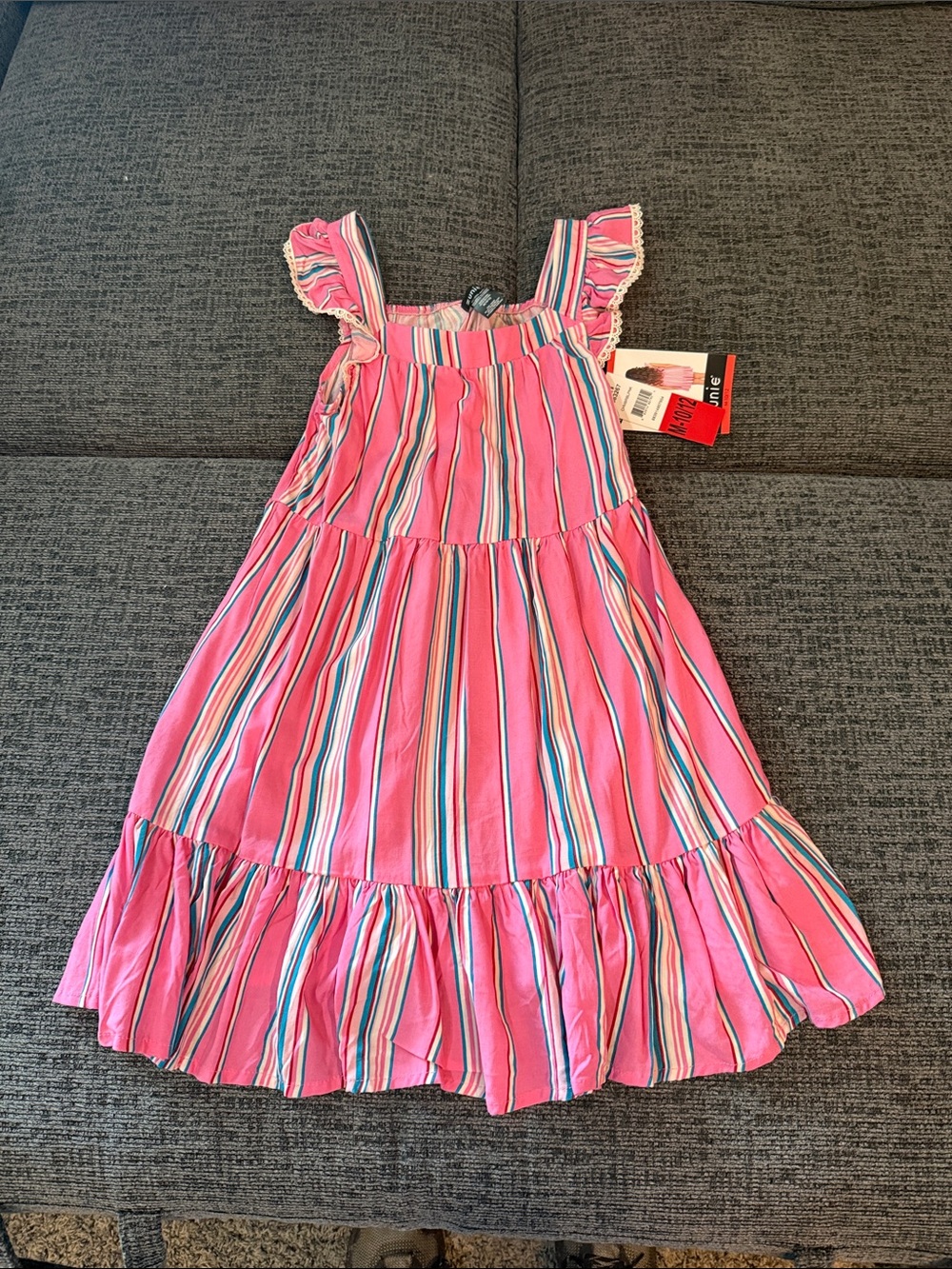 Zunie Pink Multi-Stripe Ruffle Tiered Dress